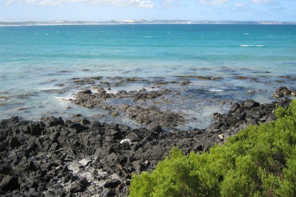 Beautiful blue waters and stark black volcanic rock found at Cape Bridgewater, Victoria