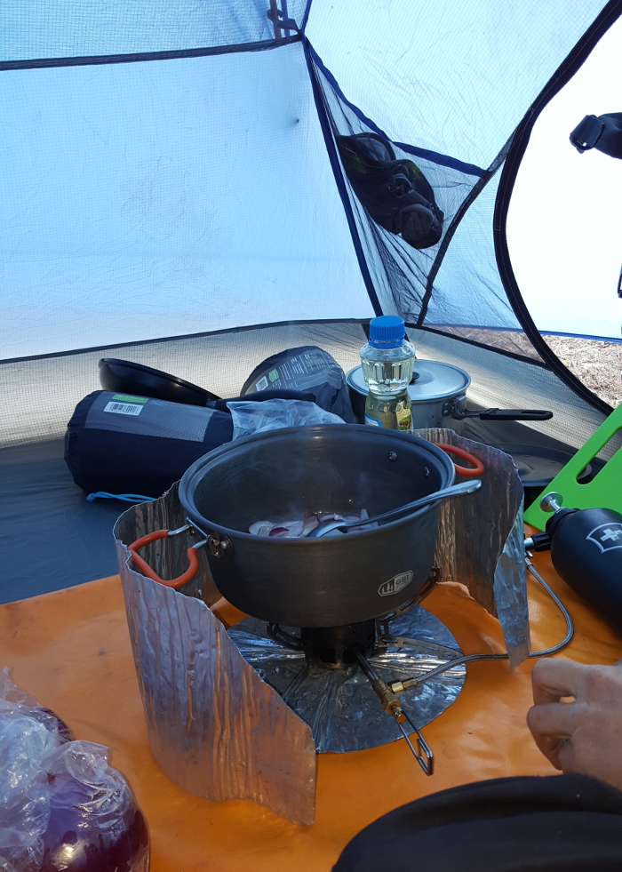 cooking insie a tent - NOT recommended due to safety