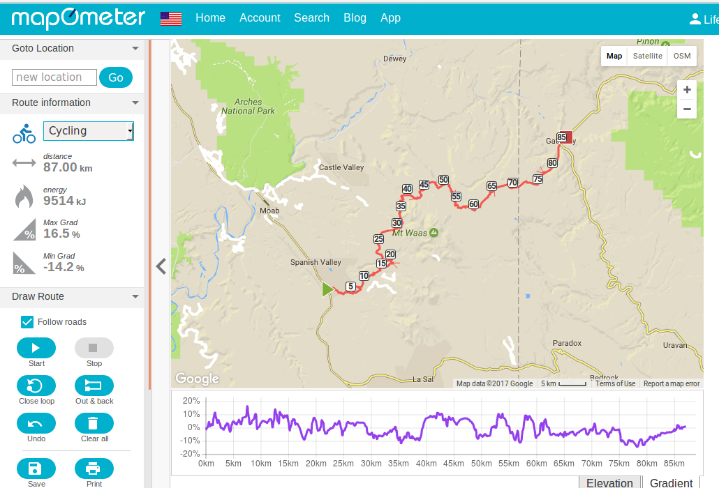 cycling route from moab utah to gateway colorado via manti-la-sal