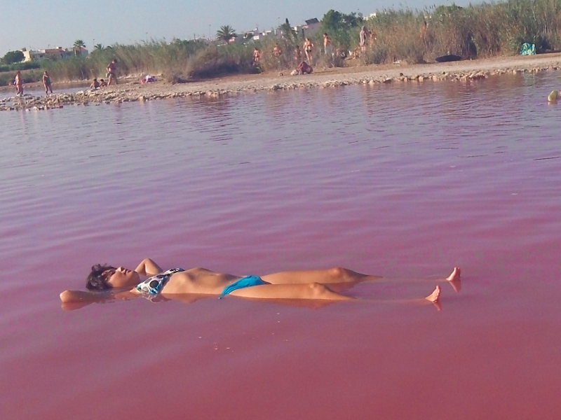 floating on torrevieja's pink lake