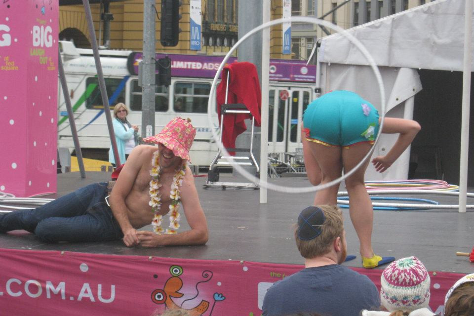 Hoola hoop girl performing with her butt at the MElbourne Comedy Festival